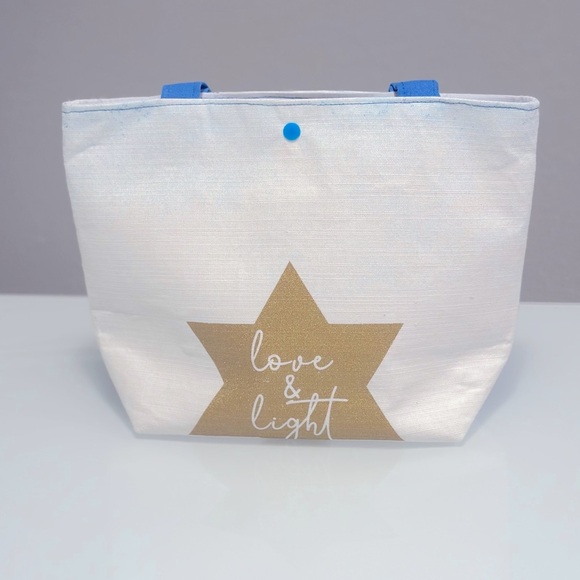 Handcrafted Love & Light White and Blue Handbag 13W‎ x 9H - Picture 1 of 4